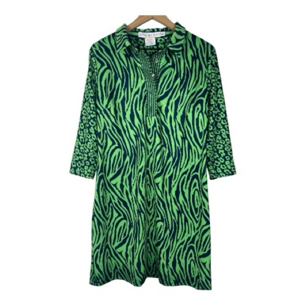 Gretchen Scott Designs Sz XL Everywhere Jersey Dress Animal Print Green/Blue NWT